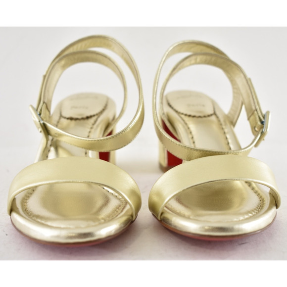 Christian Louboutin Miss Sabina 55 Platine Ankle Strap Block Heel Sandal 36.5 - Picture 7 of 15